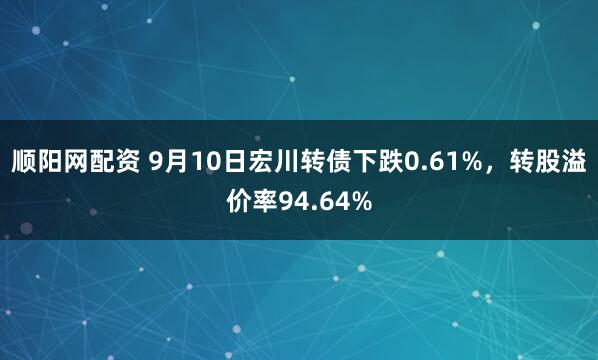 顺阳网配资 9月10日宏川转债下跌0.61%，转股溢价率94.64%